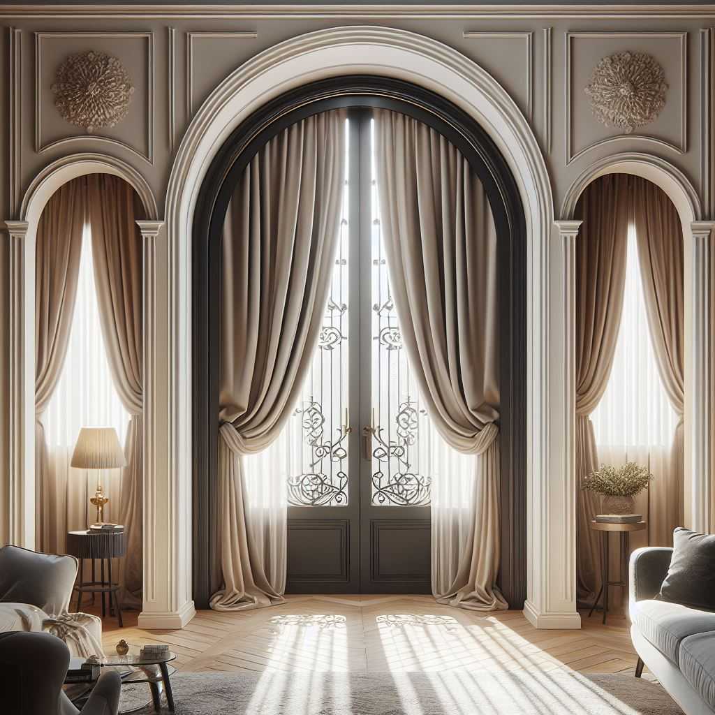 Arched Pocket Doors with Curtains