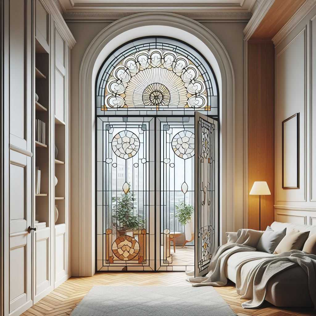 Arched Pocket Doors with Stained Glass