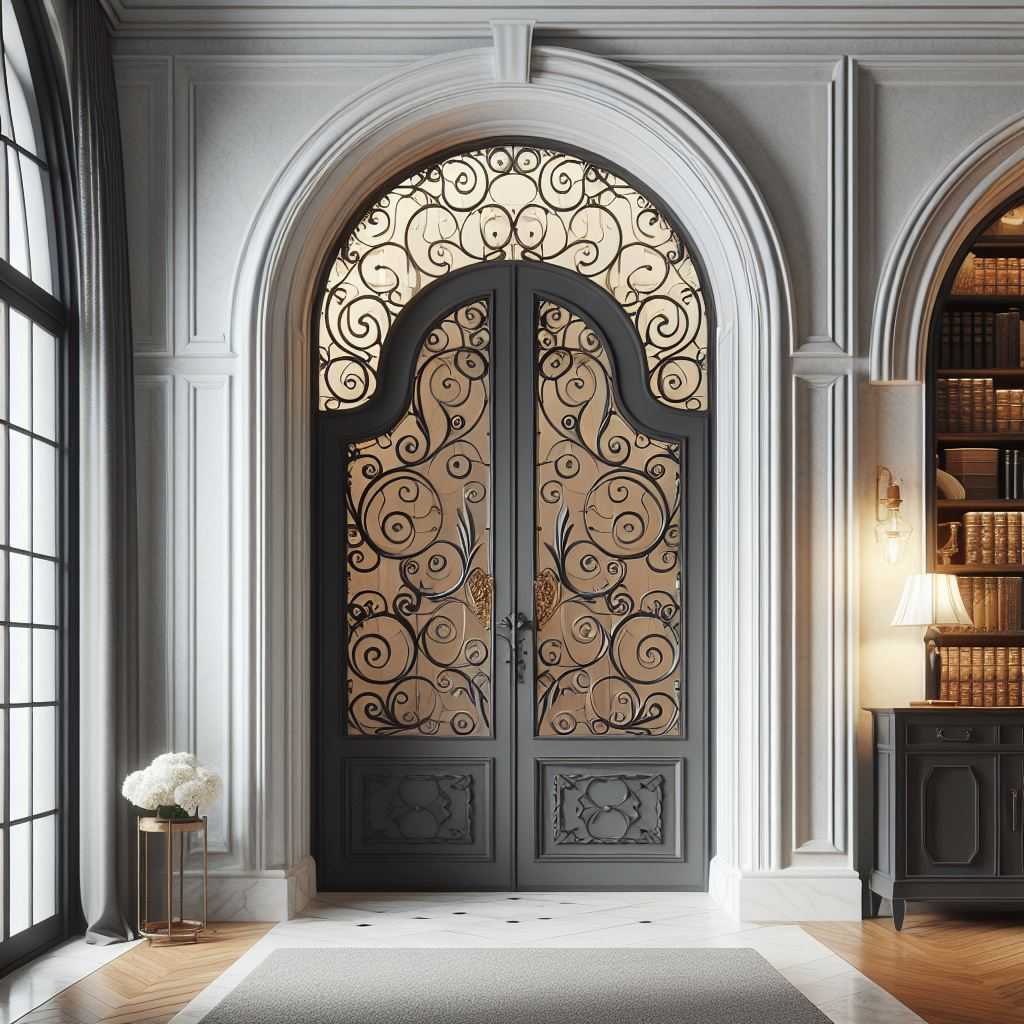 Arched Pocket Doors with Wrought Iron