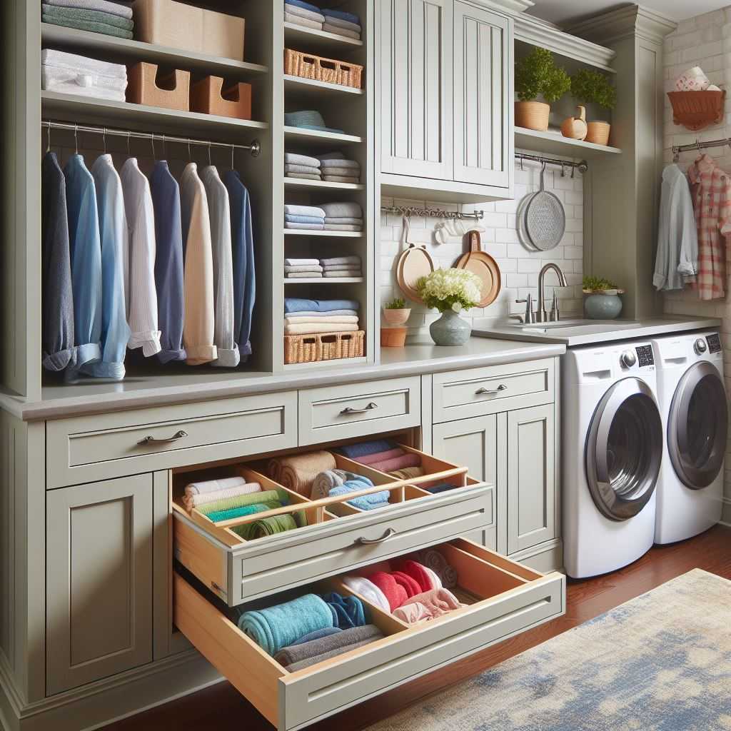 Base Cabinet with Pull-Out Laundry Sorting Trays