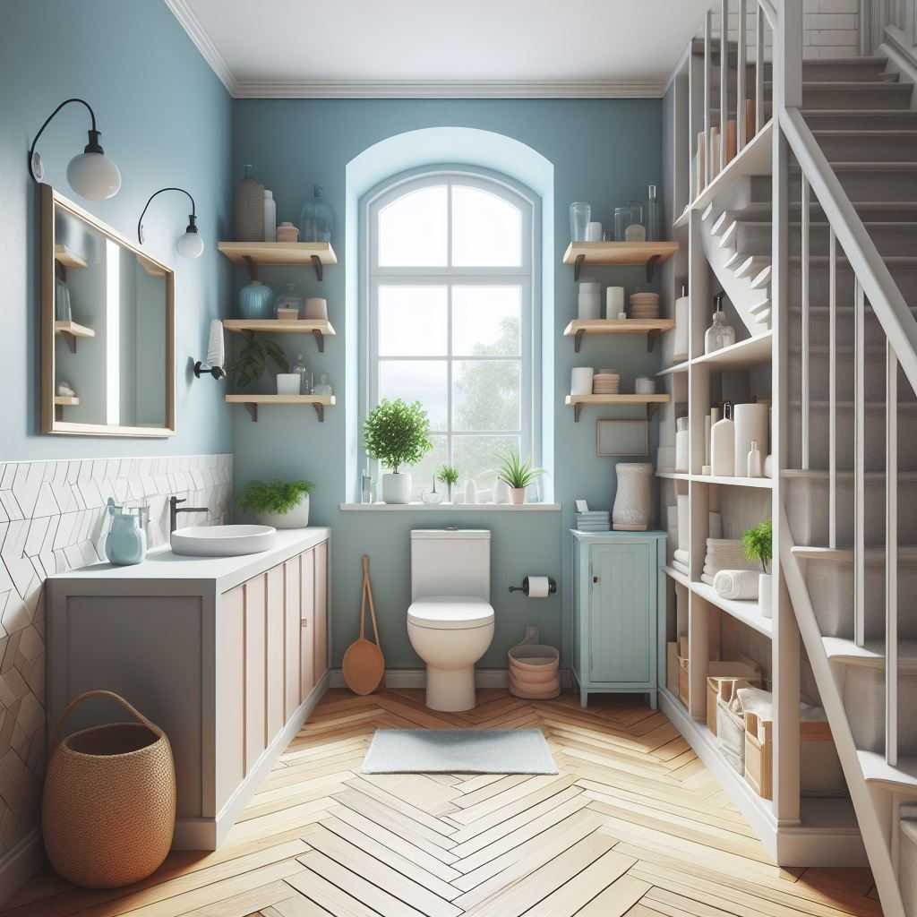 Cool Under the Stairs Powder Room
