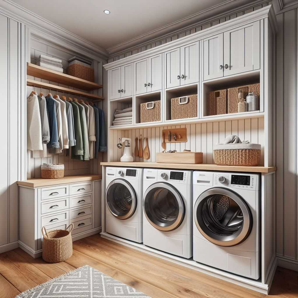 Custom Cabinetry Wrapping Around WasherDryer