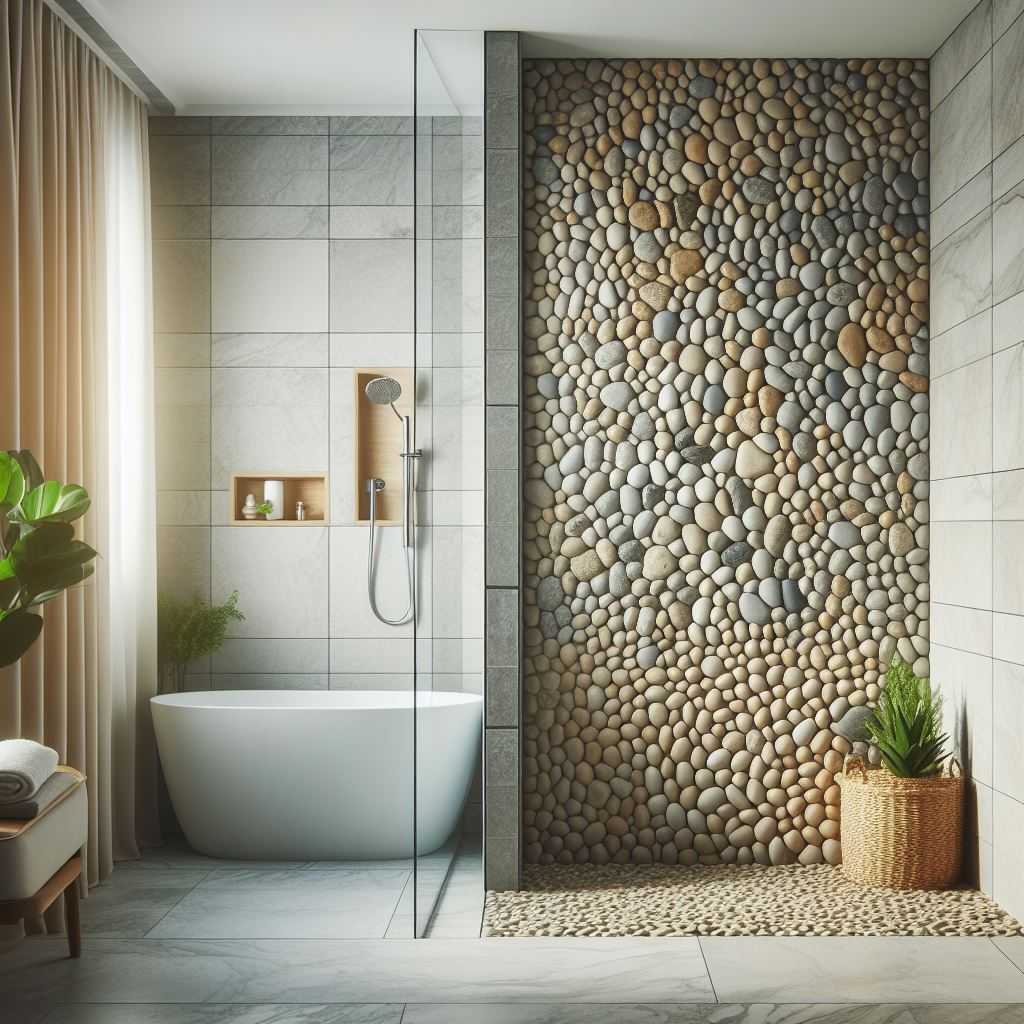 Half Walls with Pebble Tiles