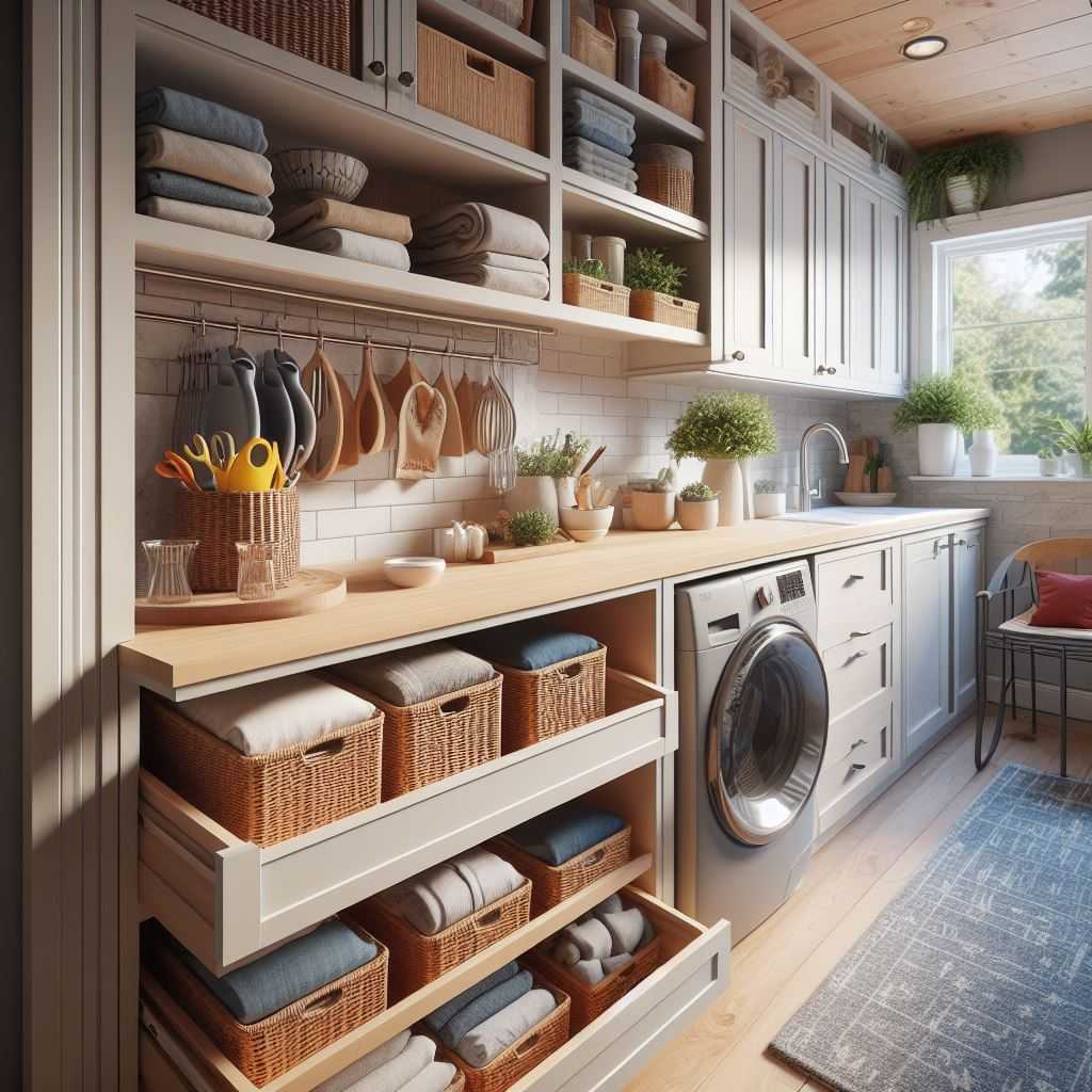 Pull-Out Sorting Trays Beneath Countertop