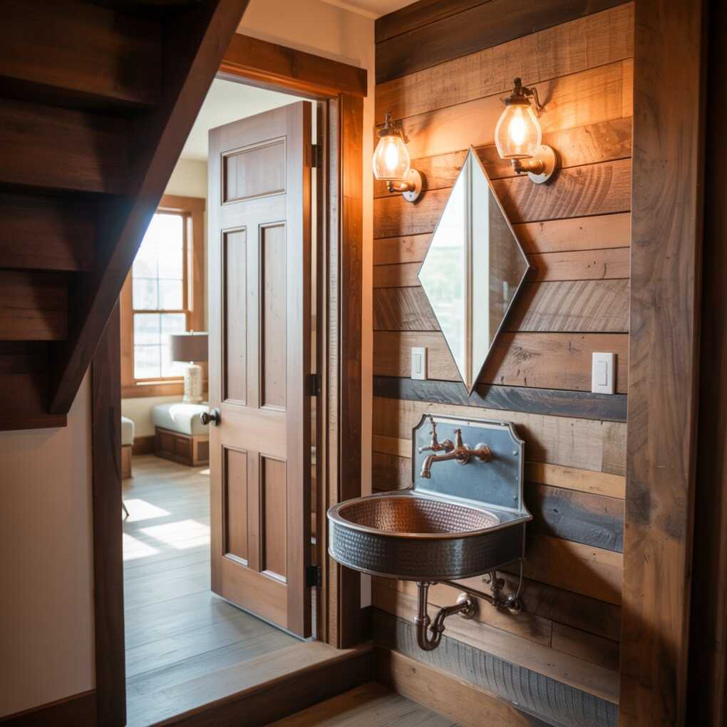 Rustic Under The Stairs Powder Room