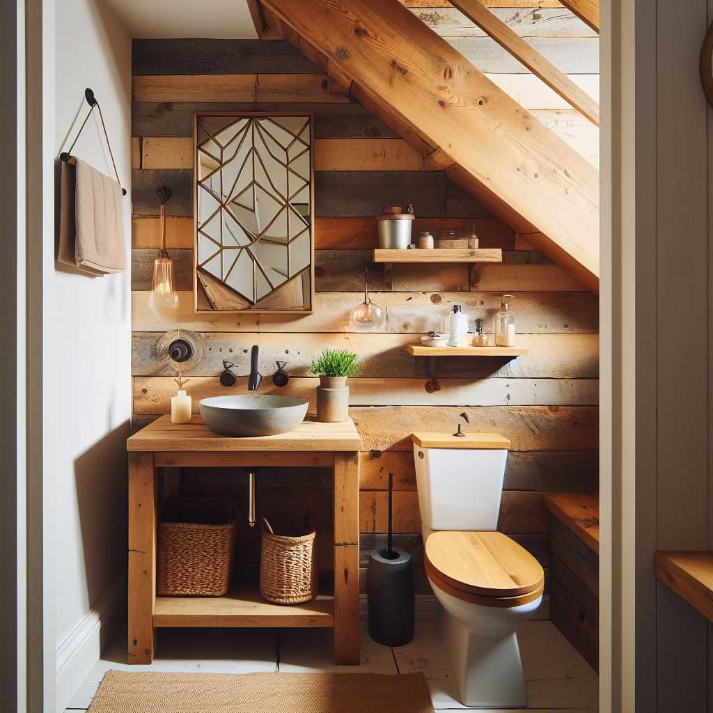 Rustic Under The Stairs Powder Room