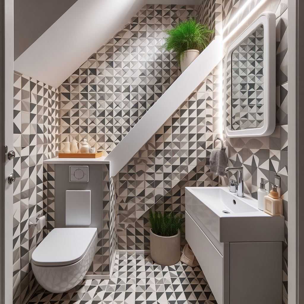 Small Modern Under Stair Powder Room