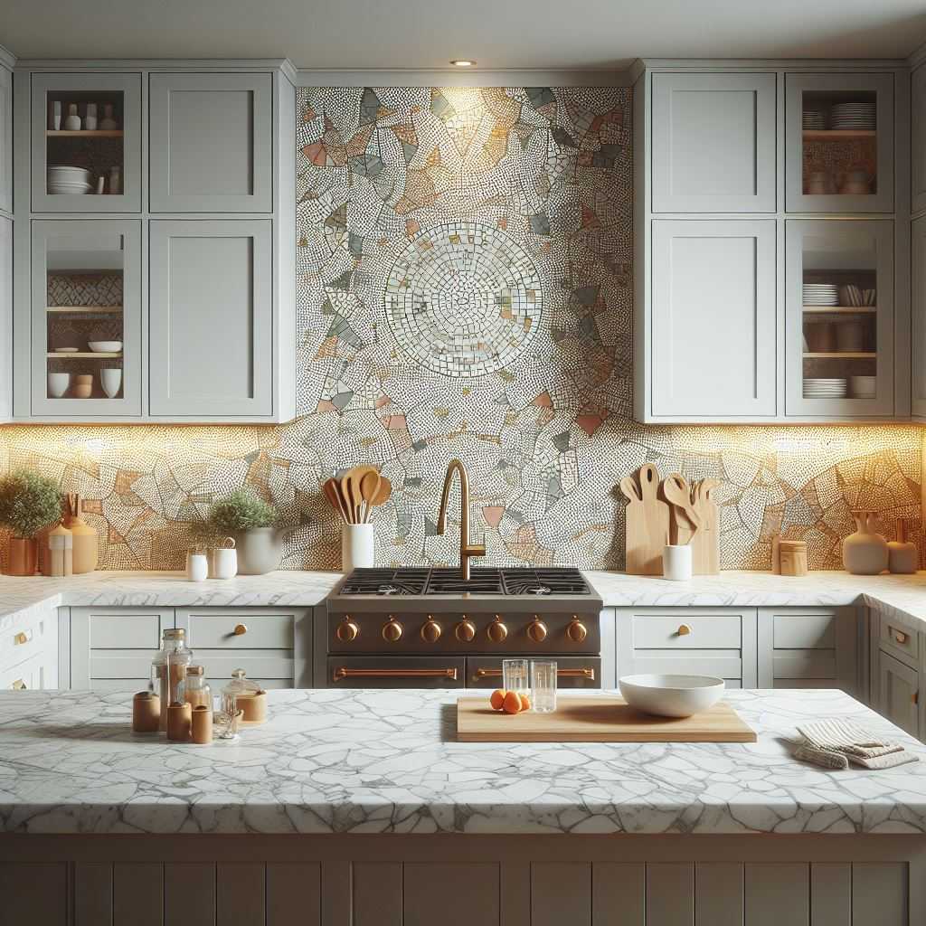 Terrazzo Backsplash with Mosaic Design