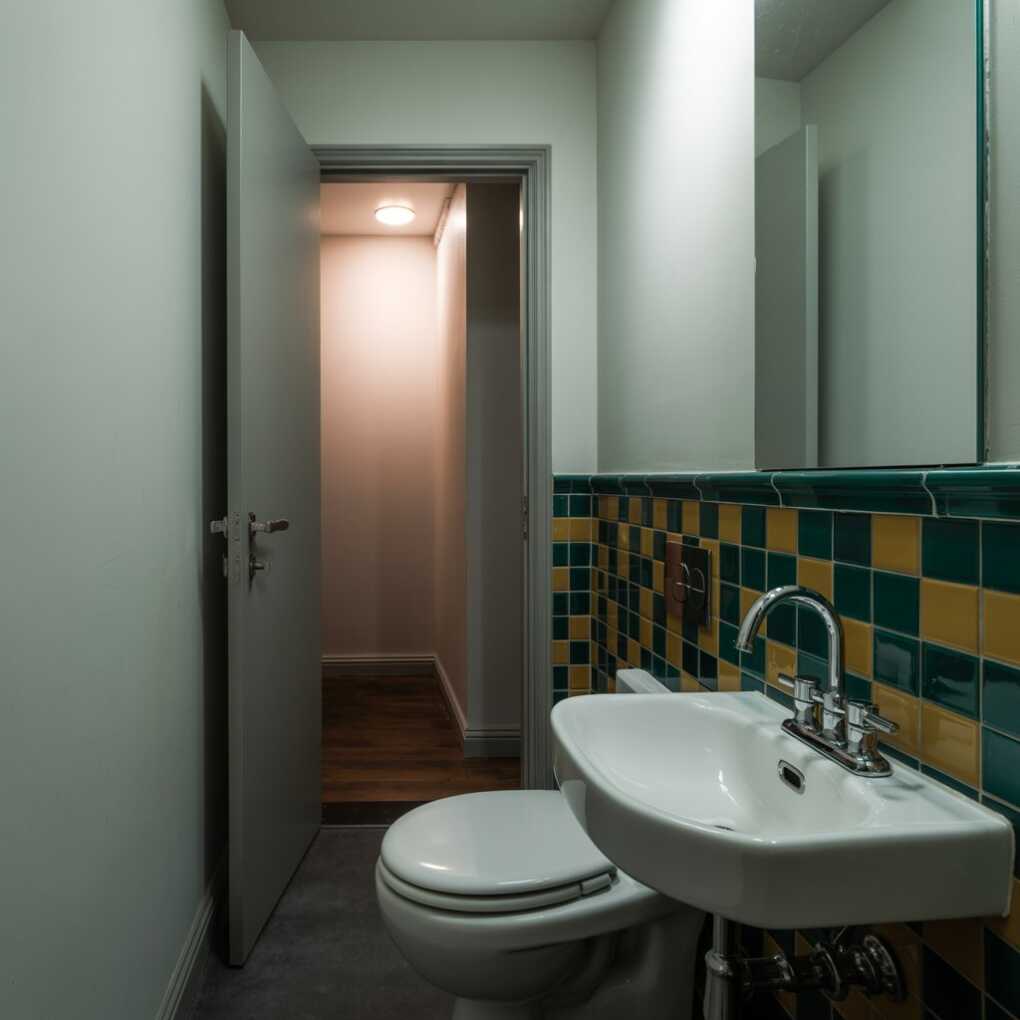Under Stairs Powder Room with a Bold Backsplash