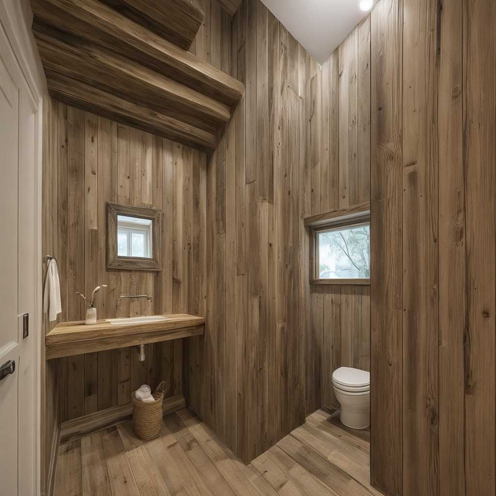 Under Stairs Powder Room with a Wooden Wall