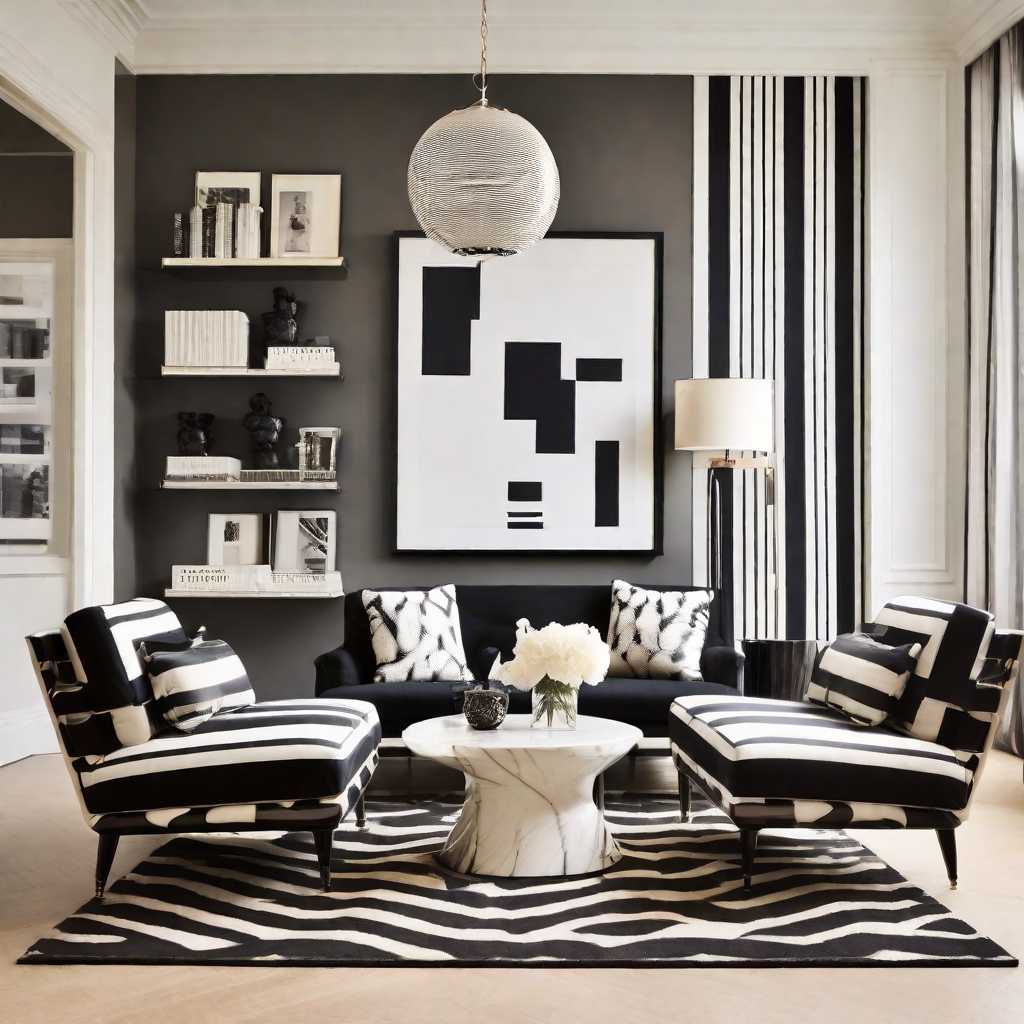 Black and White Striped Accent Chair