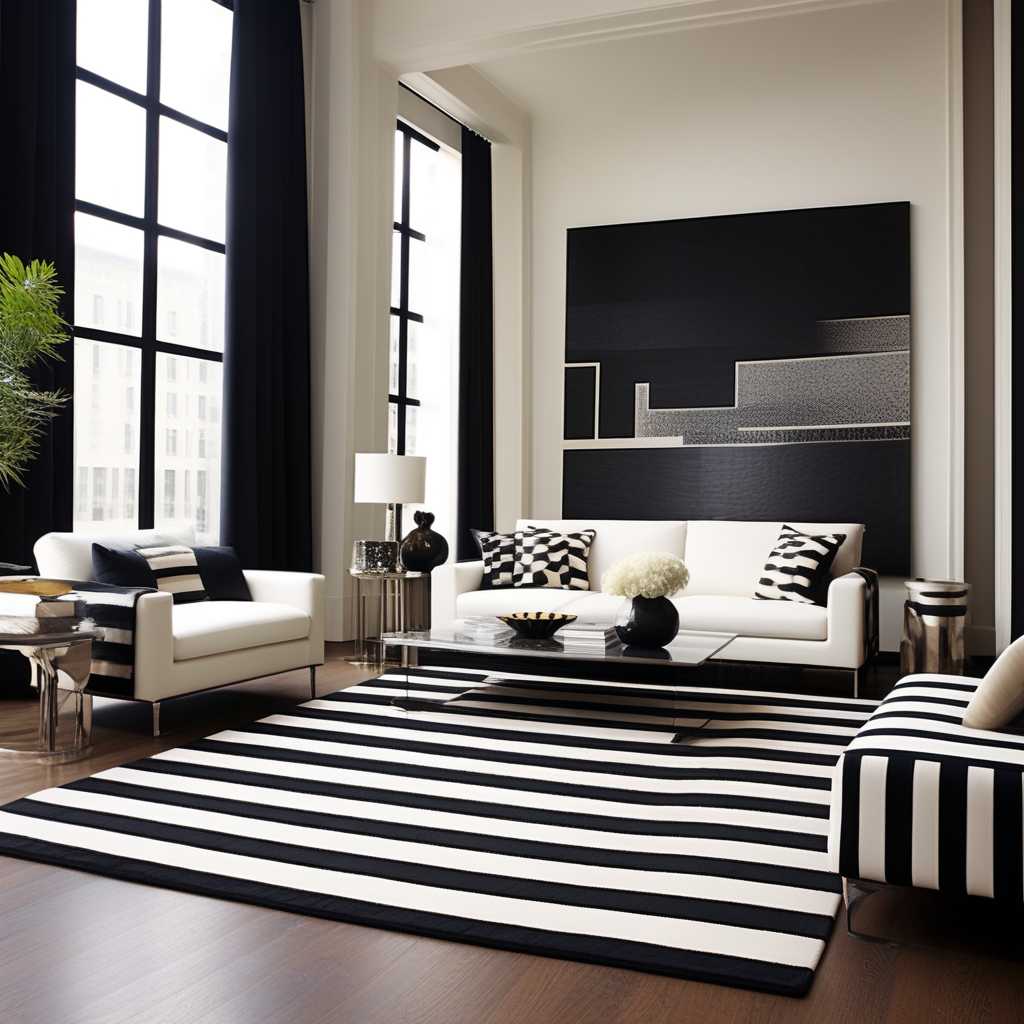 Black and White Striped Area Rug