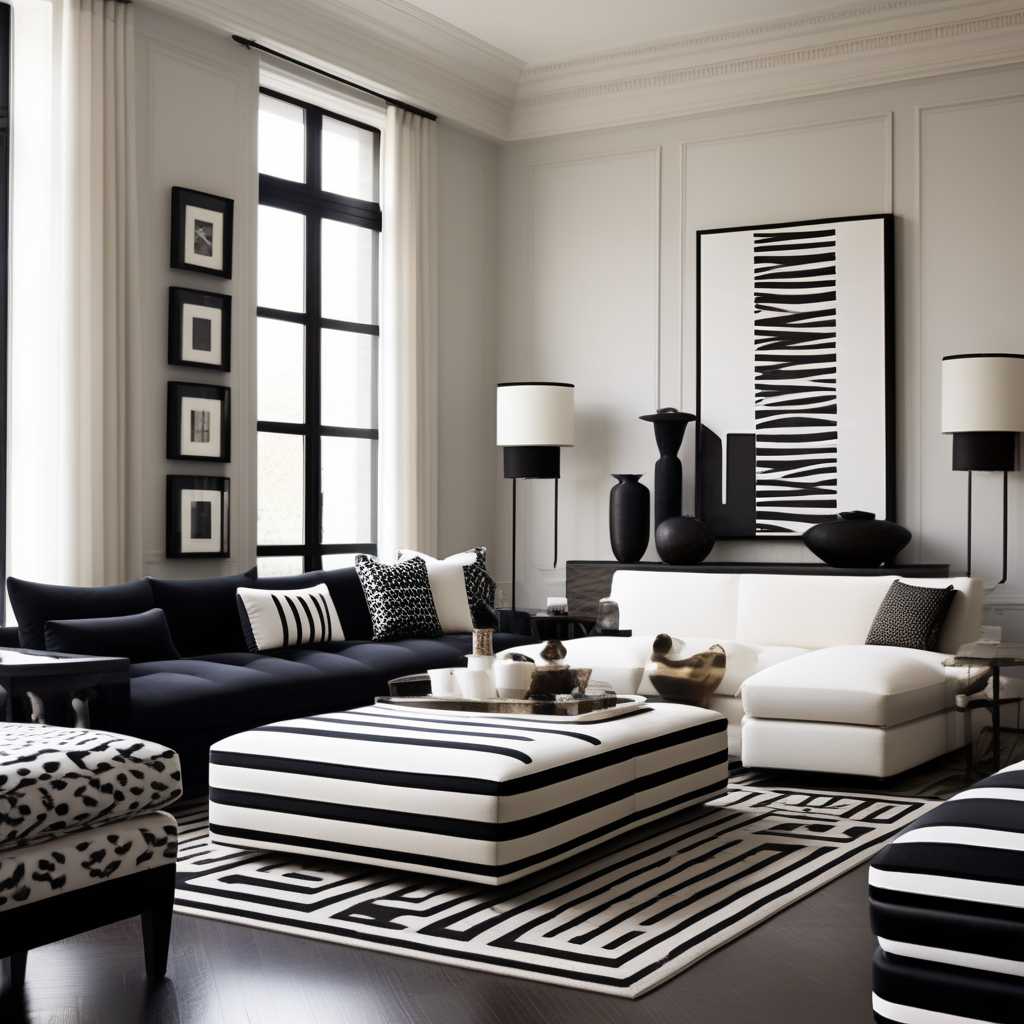 Black and White Striped Ottoman