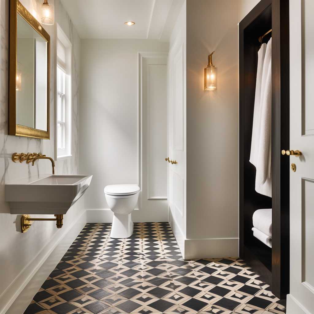 Under Stairs Powder Room with a Bold Floor