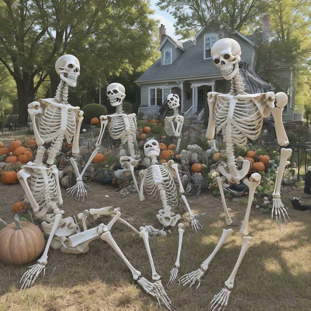 Display Skeletons Outdoors in Whimsical Scenes