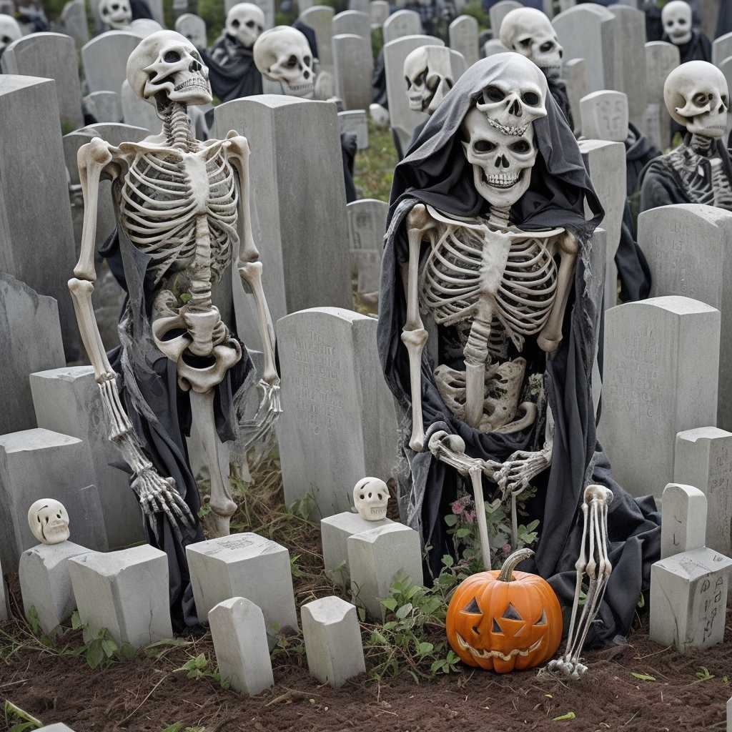 Display Skeletons with Coffins, Urns, and Tombstones