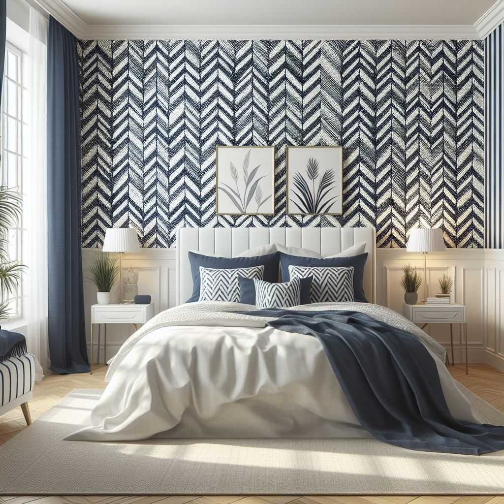 Navy and White Herringbone