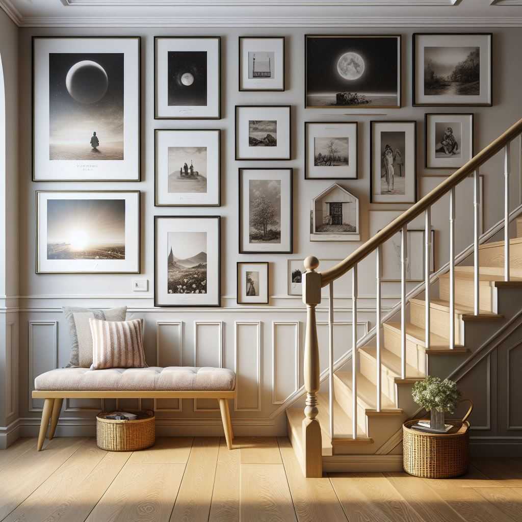 Stairway Gallery Wall with Bench