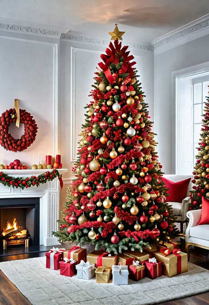 Festive Red and Gold Ombre Christmas Tree