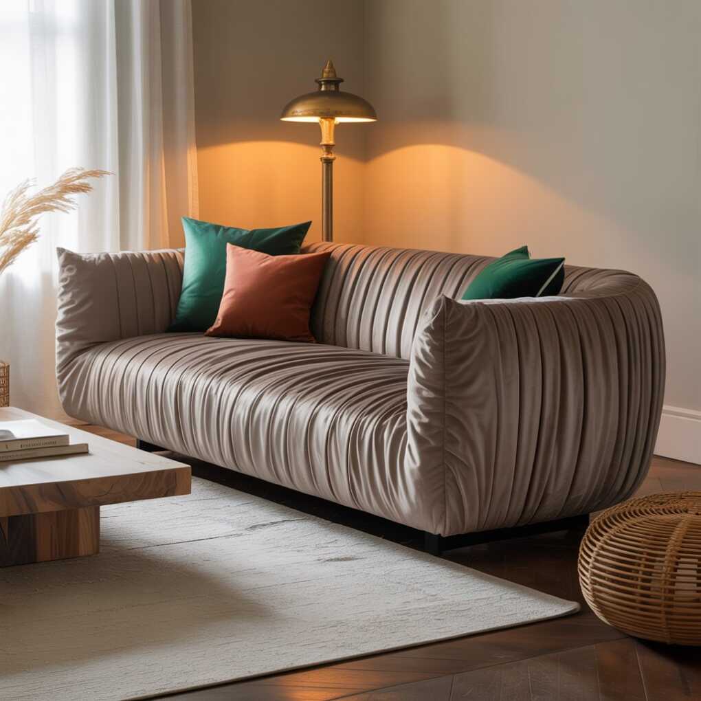 Cozy Textured Taupe Velvet Sofa