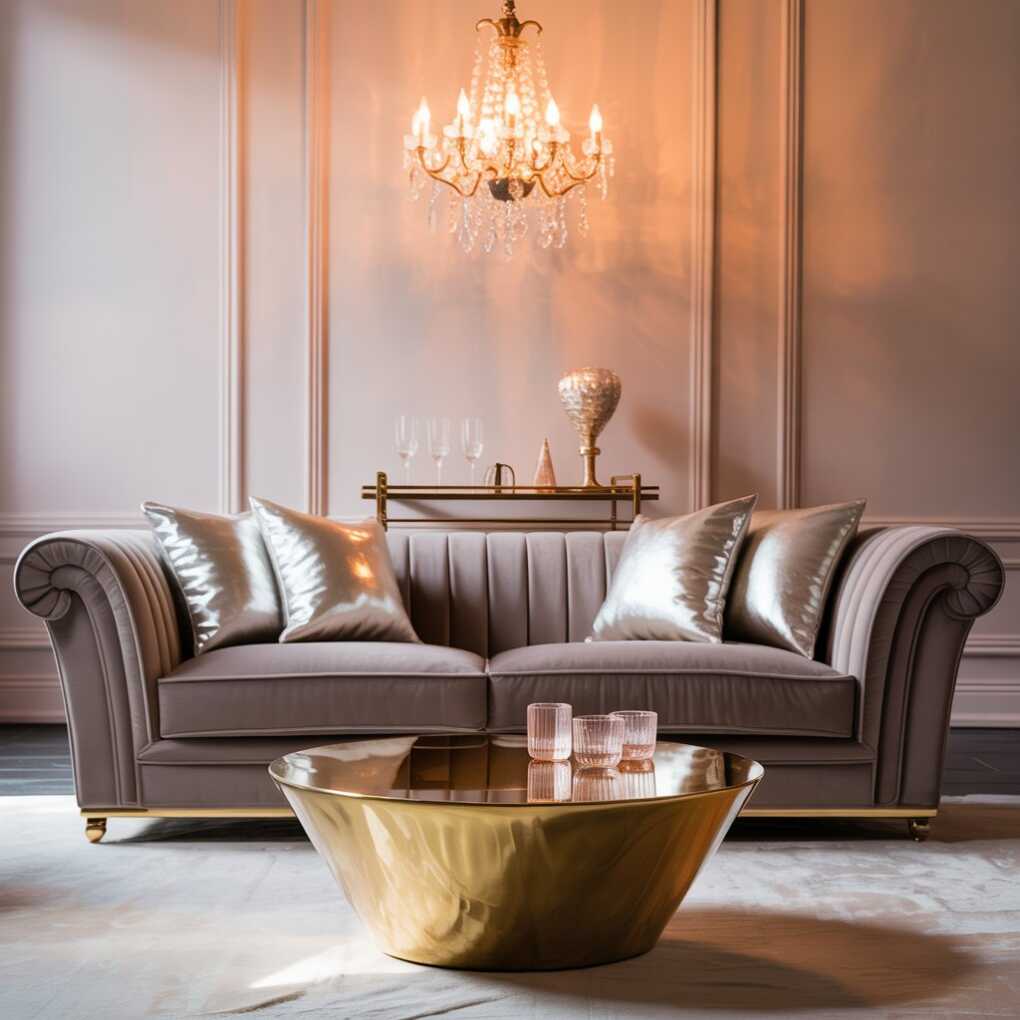 Glam Taupe Velvet Sofa with Metallics