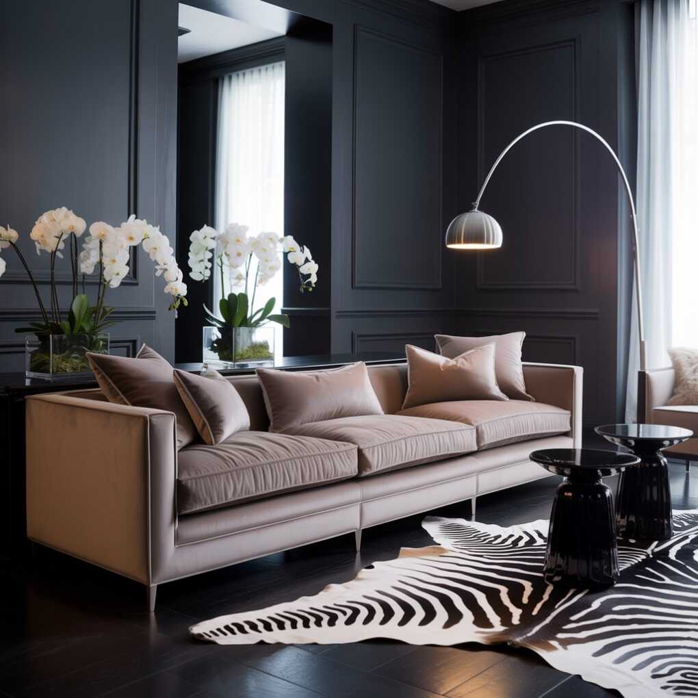 High-Contrast Black & Taupe Living Room