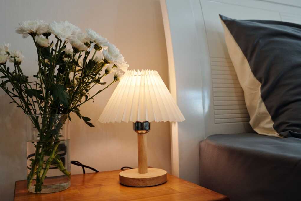Layer Light With a Pleated Fabric Lamp Shade