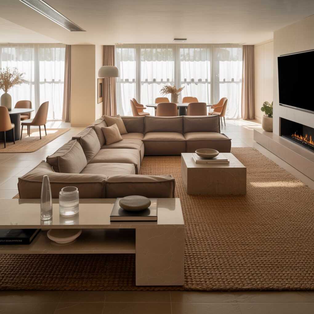 Taupe Sectional in Open-Concept Spaces