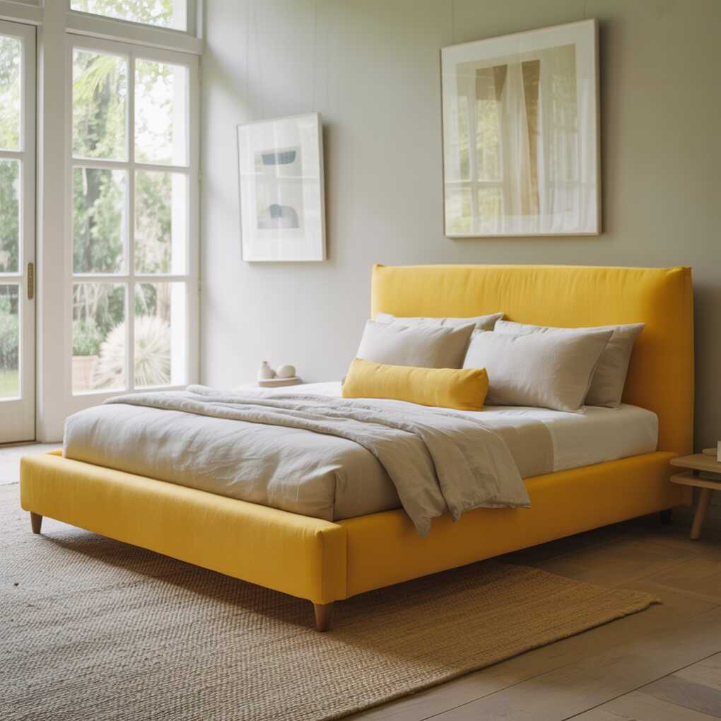 Yellow Bed Frame as Focal Point