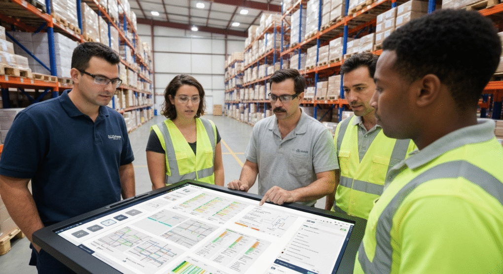 Workers viewing JSA software on site