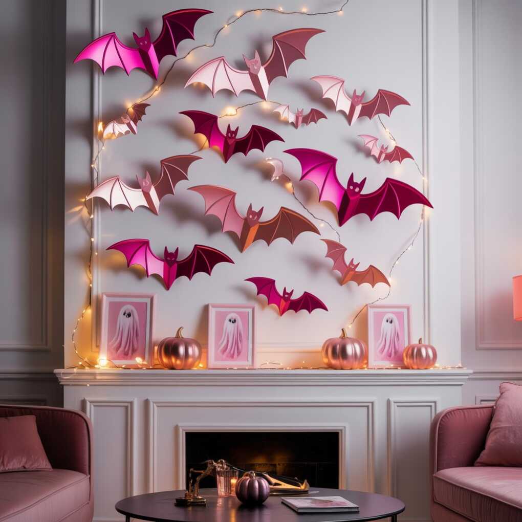 3D Pink Bat Wall Decals