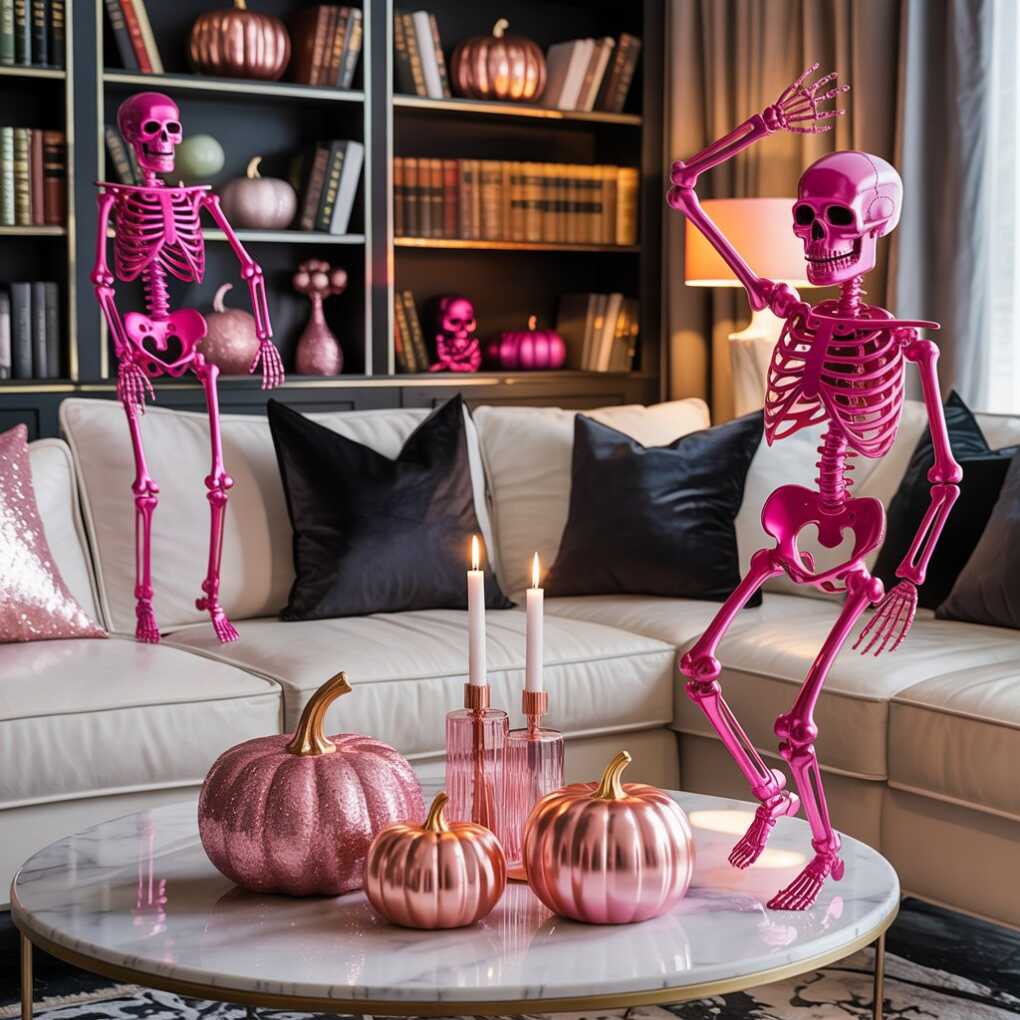 Pink Skeletons with Glitter Accents