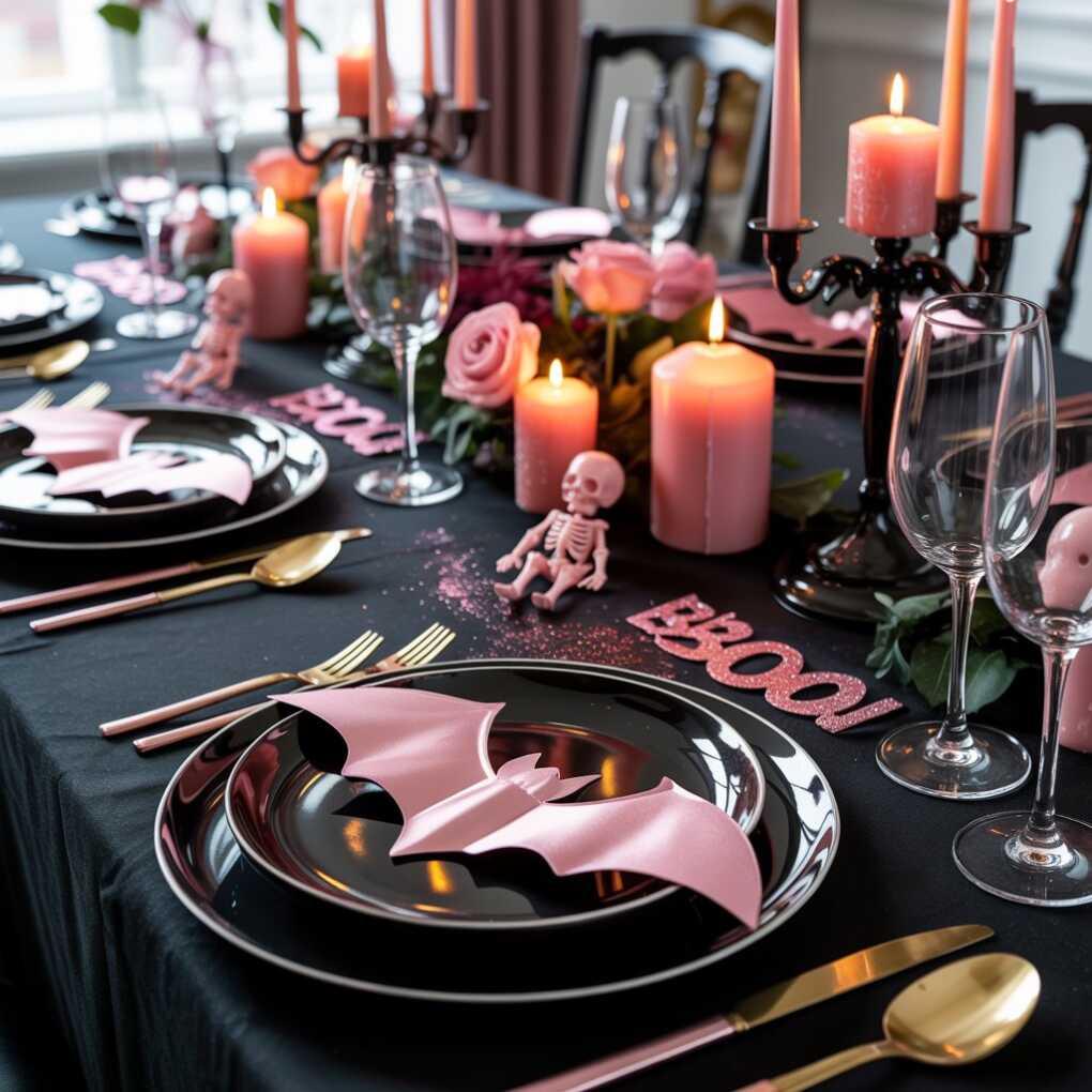 Pink and Black Table Settings