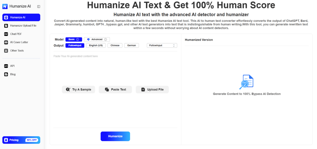 Humanize AI: Bypass AI Detection and Humanize AI-generated Text 100%!