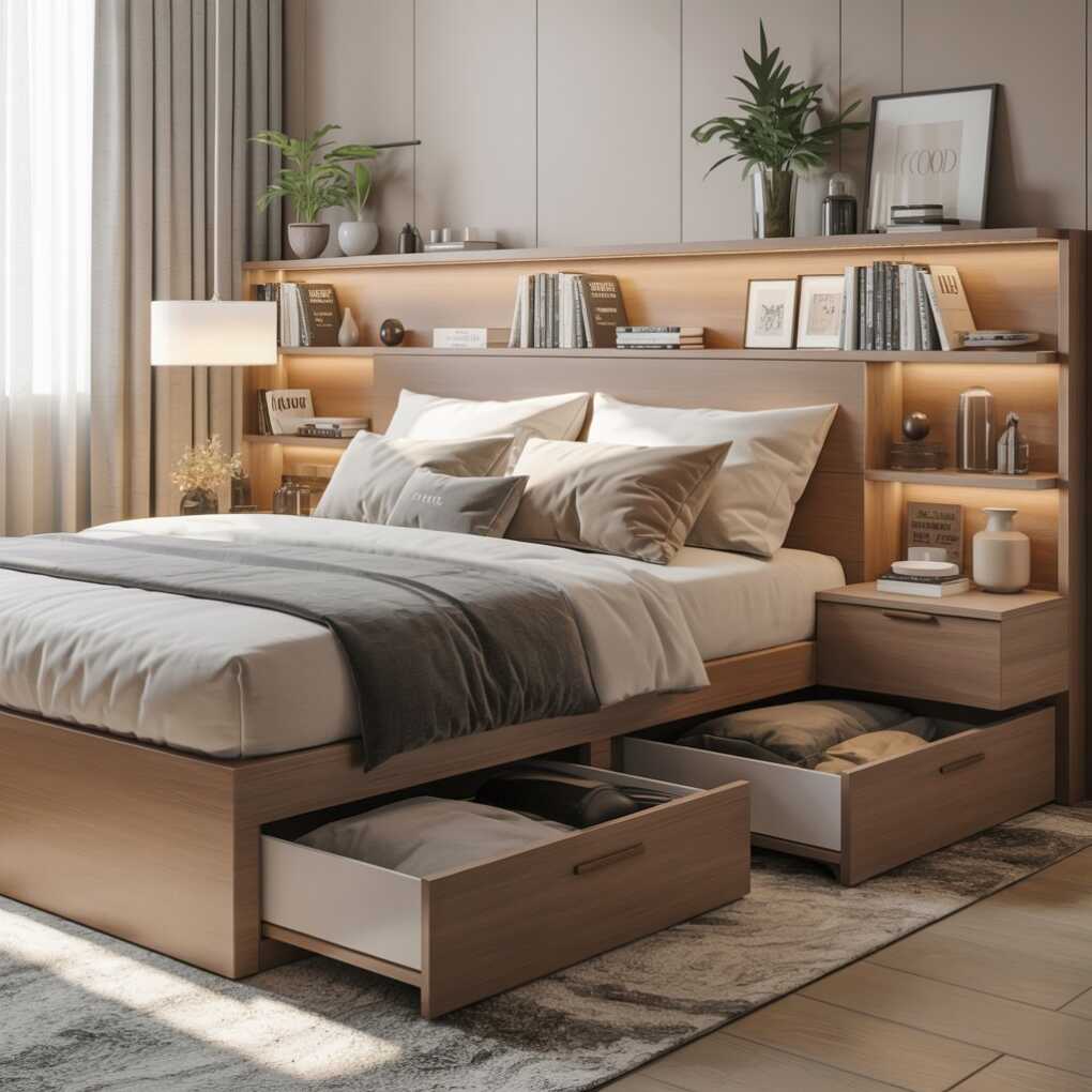 Behind Bed Storage Ideas