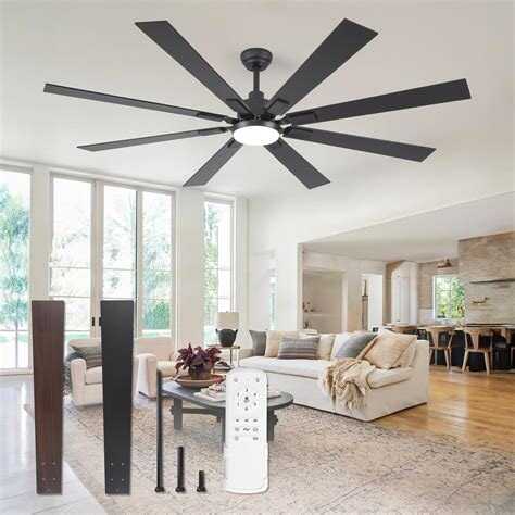 Ceiling fan with downrod in a high-ceiling living room