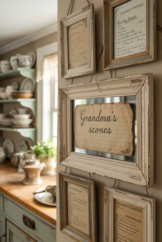 Vintage recipe card for Grandma's Scones in a distressed frame
